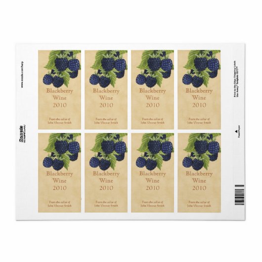 Étiquette bouteille de vin Blackberry (Feuille entière)