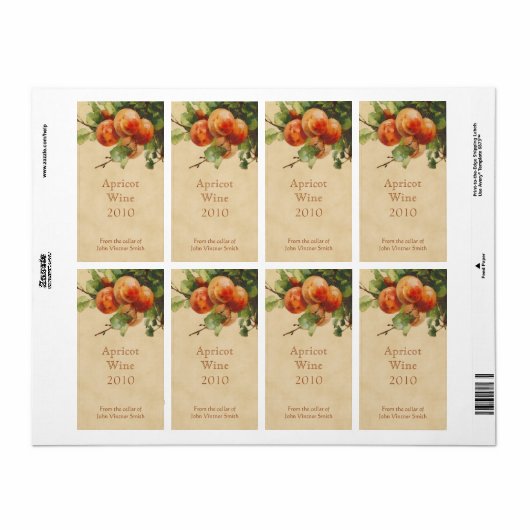 Étiquette bouteille de vin d'abricot (Feuille entière)