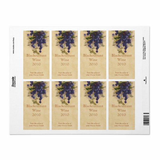 Étiquette bouteille de vin de cassis (Feuille entière)