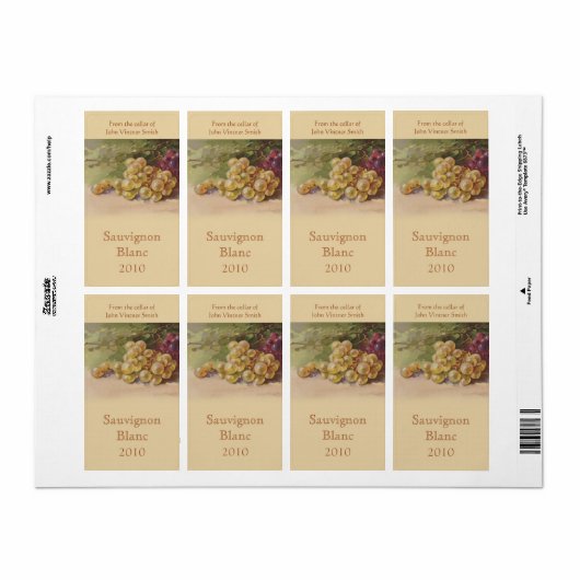 Étiquette bouteille de vin de raisin blanc (Feuille entière)