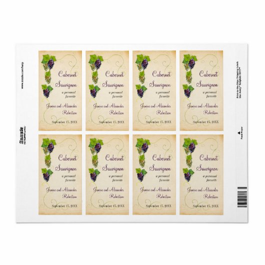 Étiquette Bouteille de vin de vigne (Feuille entière)