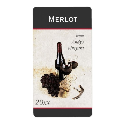 Étiquette bouteille de vin et verres vin bouteille autocolla (Devant)
