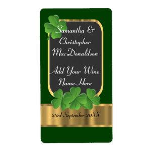 Étiquette Bouteille de vin irlandaise de mariage de vert et