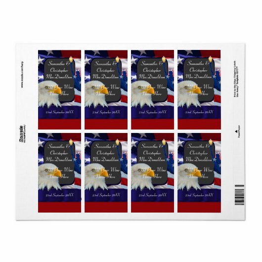 Étiquette bouteille de vin mariage à thème patriotique améri (Feuille entière)