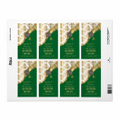Étiquette Bouteille de vin mariage damassé blanc, vert et or (Feuille entière)
