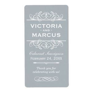 Étiquette Bouteille de vin Mariage gris Monogramme Favoriser