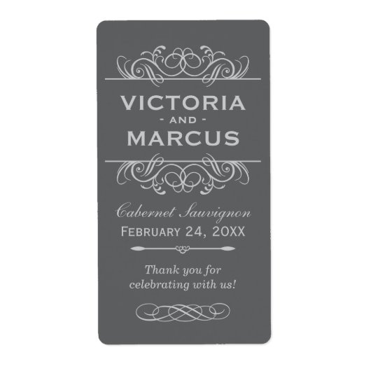 Étiquette Bouteille de vin Mariage gris Monogramme Favoriser (Devant)