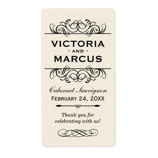 Étiquette Bouteille de vin Mariage ivoire Monogramme Favoris (Devant)