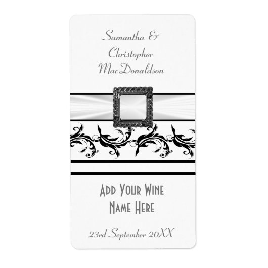 Étiquette Bouteille de vin mariage noir et blanc (Devant)