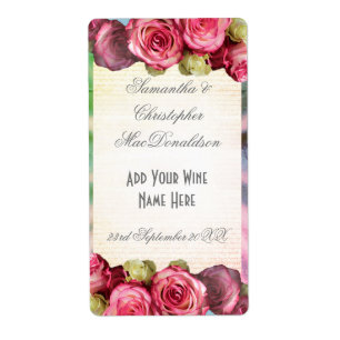 Étiquette Bouteille de vin romantique rose rose rose mariage