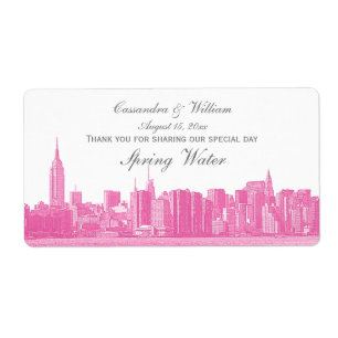 Étiquette Bouteille d'eau chaude rose NYC large Skyline Etch