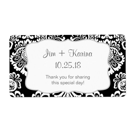 Étiquette Bouteille d'eau damassée noir - customisez-la ! (Devant)