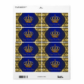 Étiquette Bouteille d'eau du Baby shower Royal Blue Gold (Feuille entière)