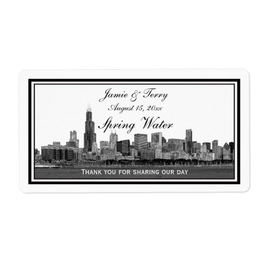 Étiquette Bouteille d'eau H encadrée de Chicago Skyline (Devant)