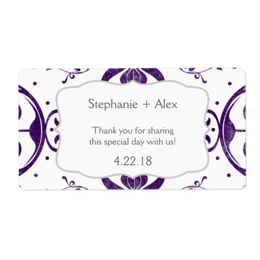 Étiquette Bouteille d'eau Mariage de fleurs violet Favoriser (Devant)