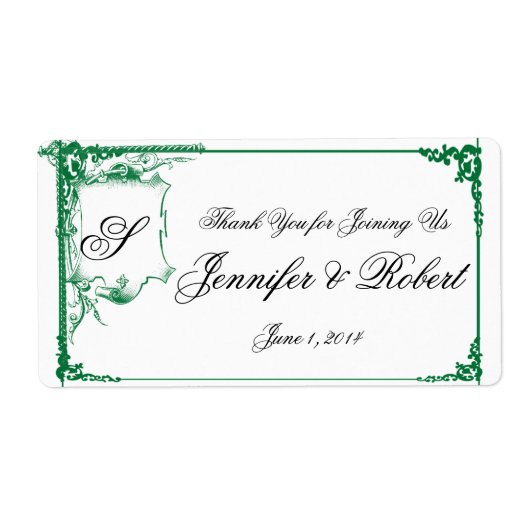 Étiquette Bouteille d'eau Mariage Green Fancy (Devant)