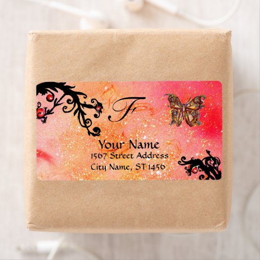 Étiquette BOUTEILLE EN ÉPARGNES, tourbillons noirs rouges ro (En situation)