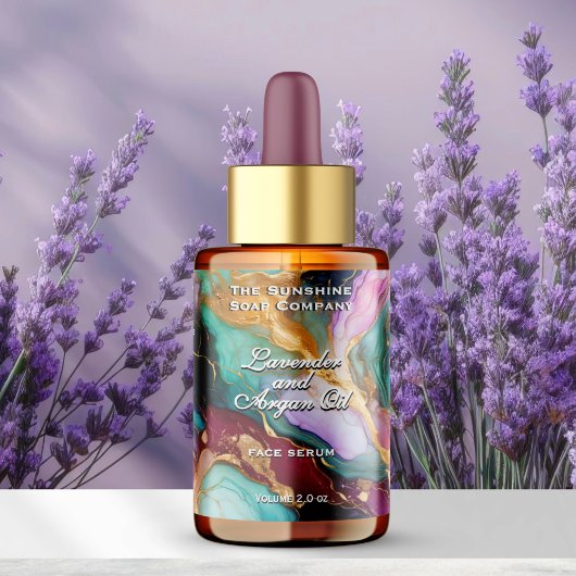 Étiquette Bouteille en marbre bleu Turquoise Magenta Gold