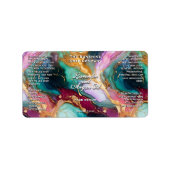 Étiquette Bouteille en marbre bleu Turquoise Magenta Gold (Devant)