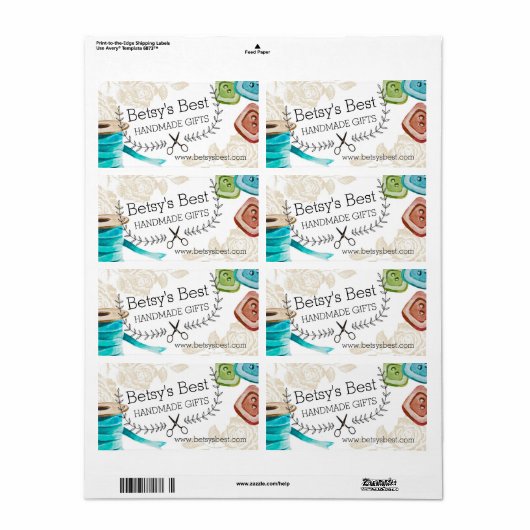 Étiquette Boutons de ruban ciseaux shabby chic couture (Feuille entière)