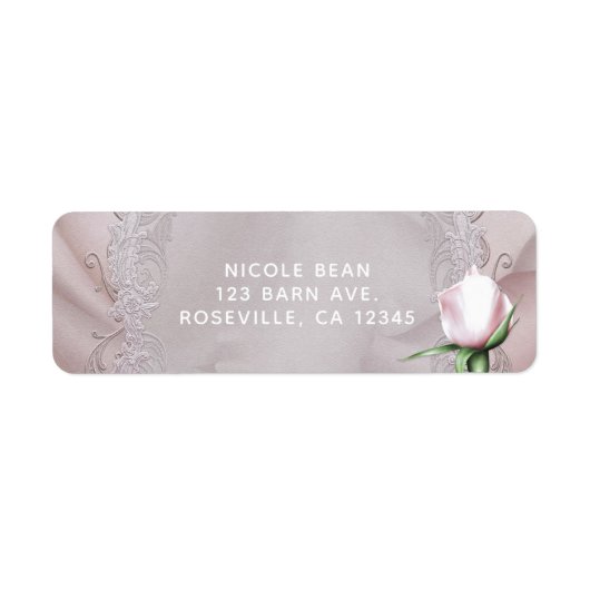 Étiquette Bow en satin rose et Rose Mariage romantique (Devant)