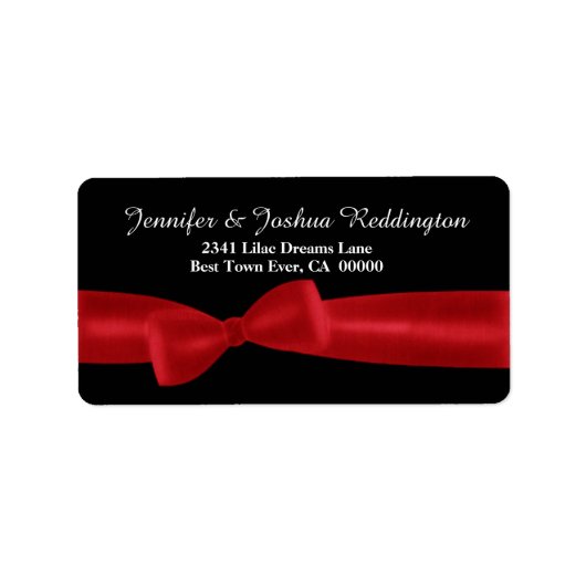 Étiquette Bow rouge romantique sur Arrière - plan noir Texte (Devant)