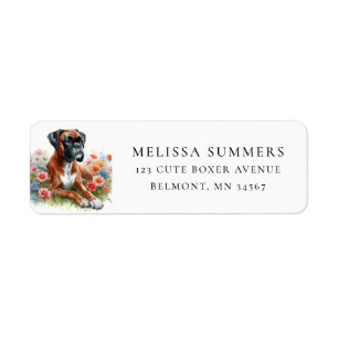 Étiquette Boxer Chien Fleurs sauvages de printemps Adresse d