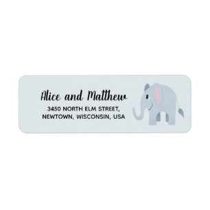 Étiquette Boy Cute Elephant Baby shower Return Adresse :