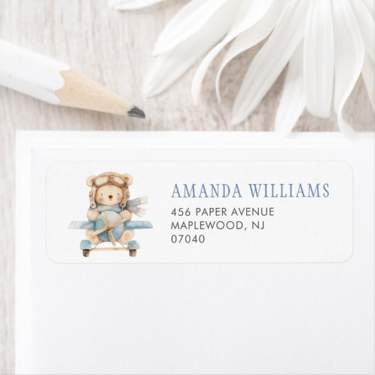 Étiquette Boy Teddy Bear Baby shower Adresse de retour Label (En situation)
