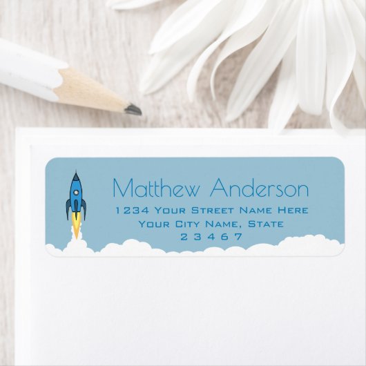 Étiquette ‹ Boys Blue Rocket Ship Outer Space Adresse de ret (En situation)