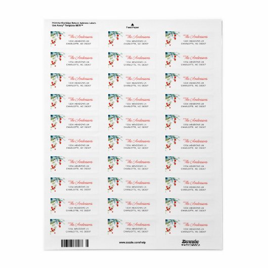 Étiquette Branches d'été Script moderne Nom de famille (Feuille entière)