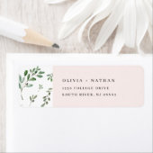 Étiquette Branches d'olivier peint | Mariage rose simple (En situation)