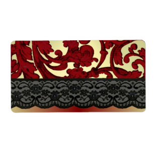 Étiquette Brick rouge & or damas