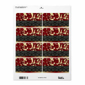 Étiquette Brick rouge & or damas (Feuille entière)