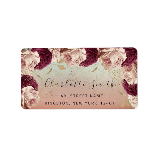 Étiquette Bride RSVP Mariage événement Floral Rose Marsala B (Devant)