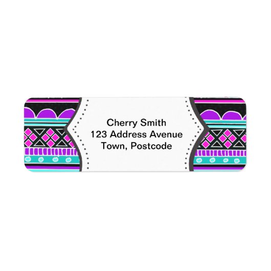 Étiquette Bright Blue et violet motif tribal (Devant)