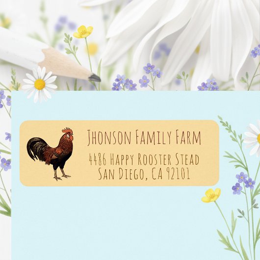 Étiquette Bright Family Farm Rooster Return Address Labels