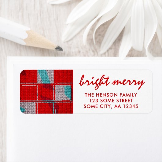 Étiquette Bright Merry Red Knit Tricot Plaid Adresse (En situation)