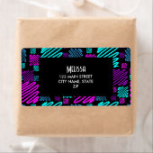 Étiquette Bright Neon Purple Bleu Géométrique Adresse de ret (En situation)