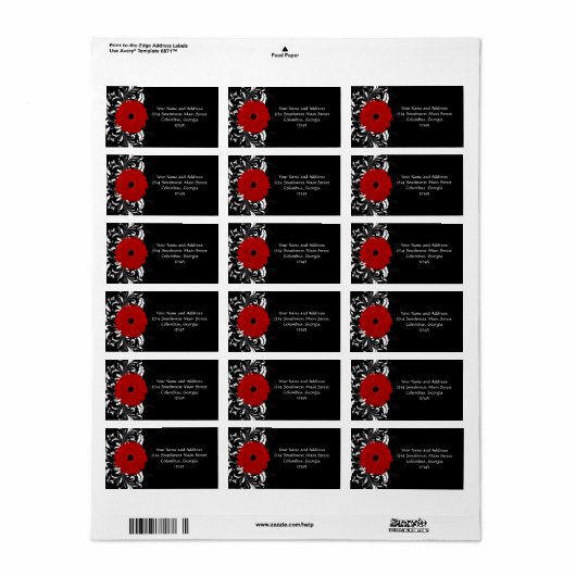 Étiquette Bright Red Gerbera Daisy on Black (Feuille entière)