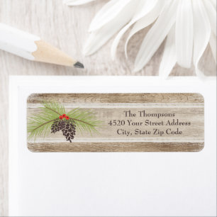 Étiquette Broderie de pin de Noël rustique & Berries
