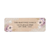 Étiquette Broderie Florale Rose Burlap Rustique (Devant)