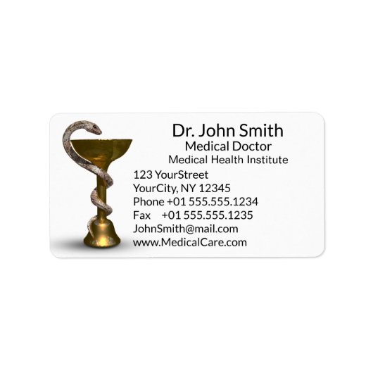Étiquette Bronze Snake Bowl Hygieia White Caduceus Médicale (Devant)