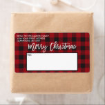 Étiquette Brosse Script Buffalo rouge Plaid Christmas Mailin<br><div class="desc">Script de pinceau moderne,  Red Buffalo Plaid Joyeux Noël Famille Adresse de retour et Étiquette de courrier</div>