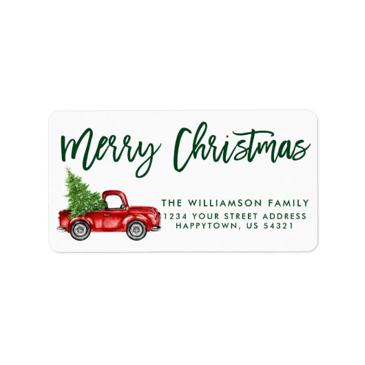 Étiquette Brosse verte Script Camion Vintage Noël (Devant)