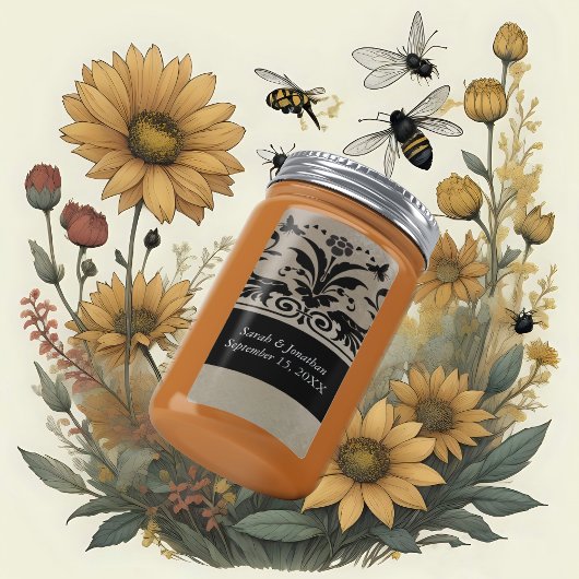 Étiquette Brown Bumble Bee Damask Enregistrer la date