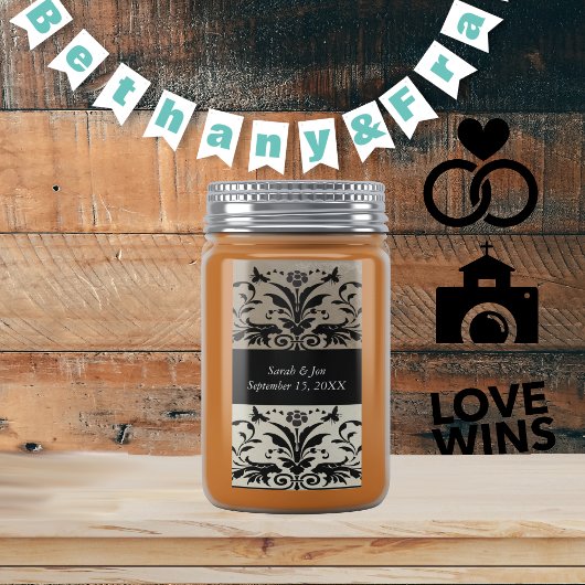 Étiquette Brown Bumble Bee Damask Enregistrer la date