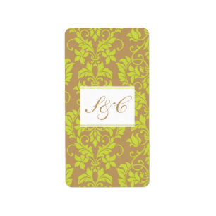 Étiquette Brown et Lime Green Damask Hershey's Miniature