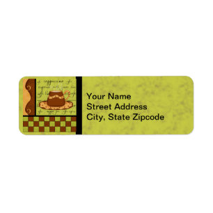Étiquette Brown Gold Green Checkerboard Coffee Cup Art