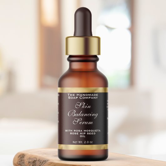Étiquette Brown & Gold Small Cosmetics Dropper Bottle Label